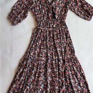 Blue Rain Black floral 3-tier maxi dress with elastic waist size smalls